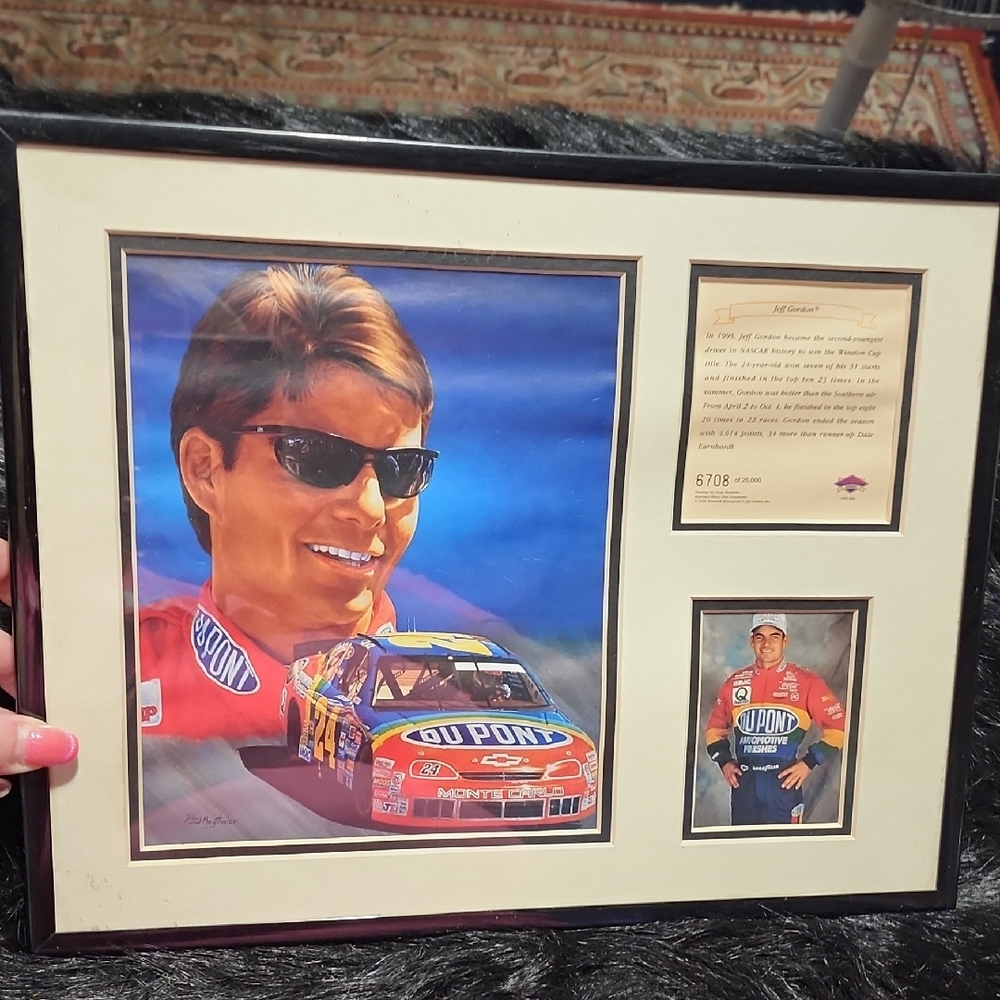 Framed Racing Art Print with Black Frame. JEFF GORDON. 11" X 14 ".